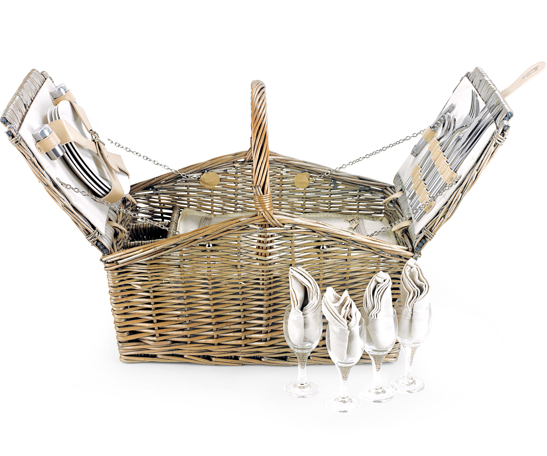 Empty Picnic Basket, Double-Lid Hamper (4-Person 19&quot;) - Regency Hampers