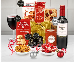 Sleighbell Hamper With Red Wine