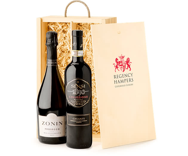 Italian Wine Duo Gift Box With Sparkling Prosecco & Chianti