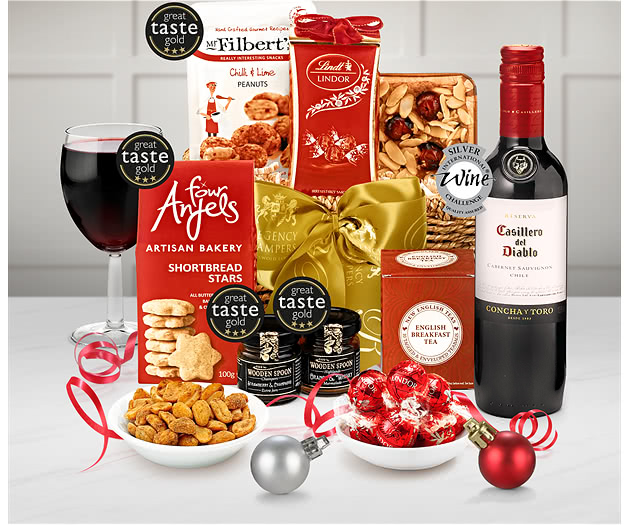 Sleighbell Hamper With Red Wine