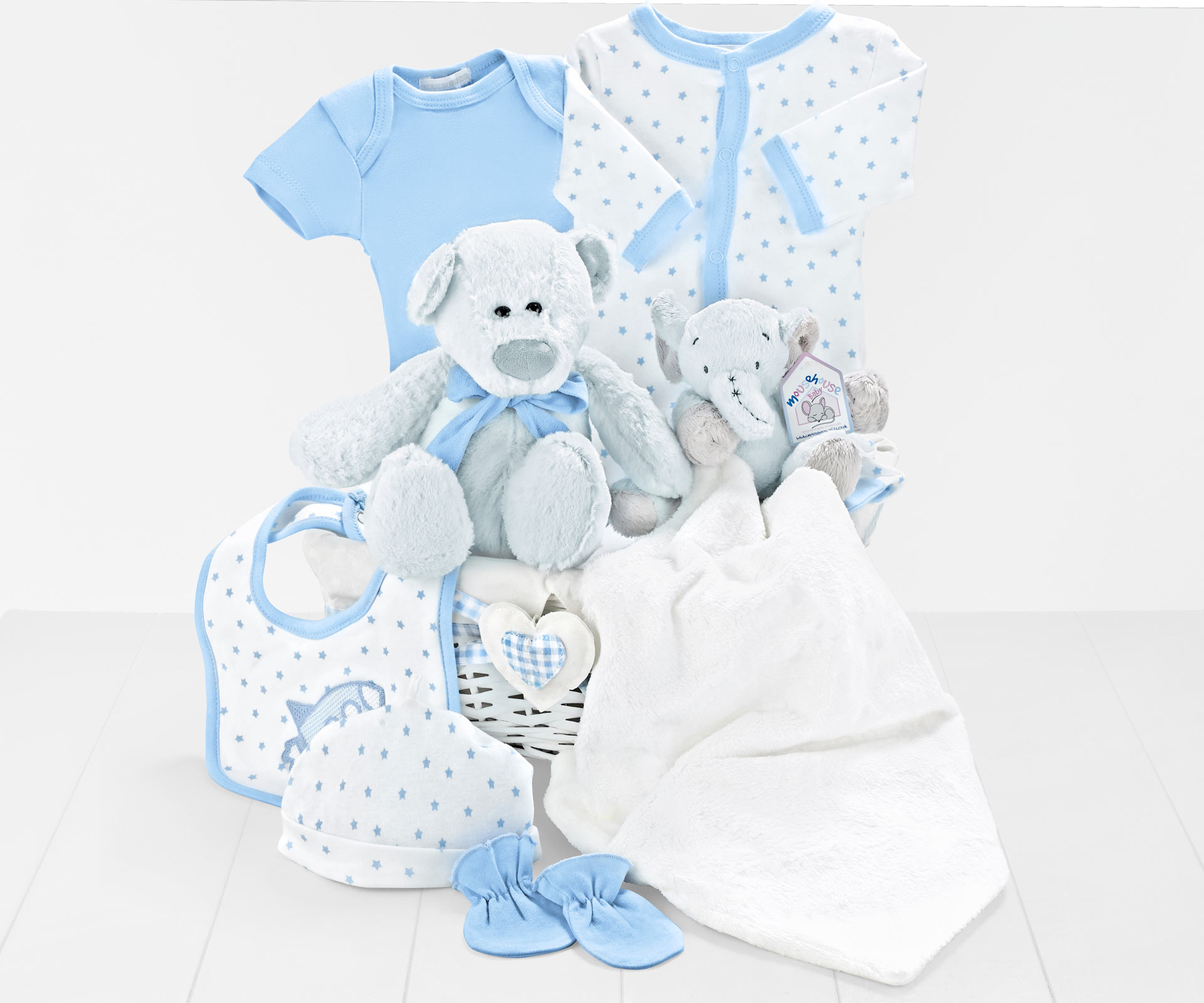 Baby Bear Comfort Blanket & Clothing Set in Blue - Regency Hampers