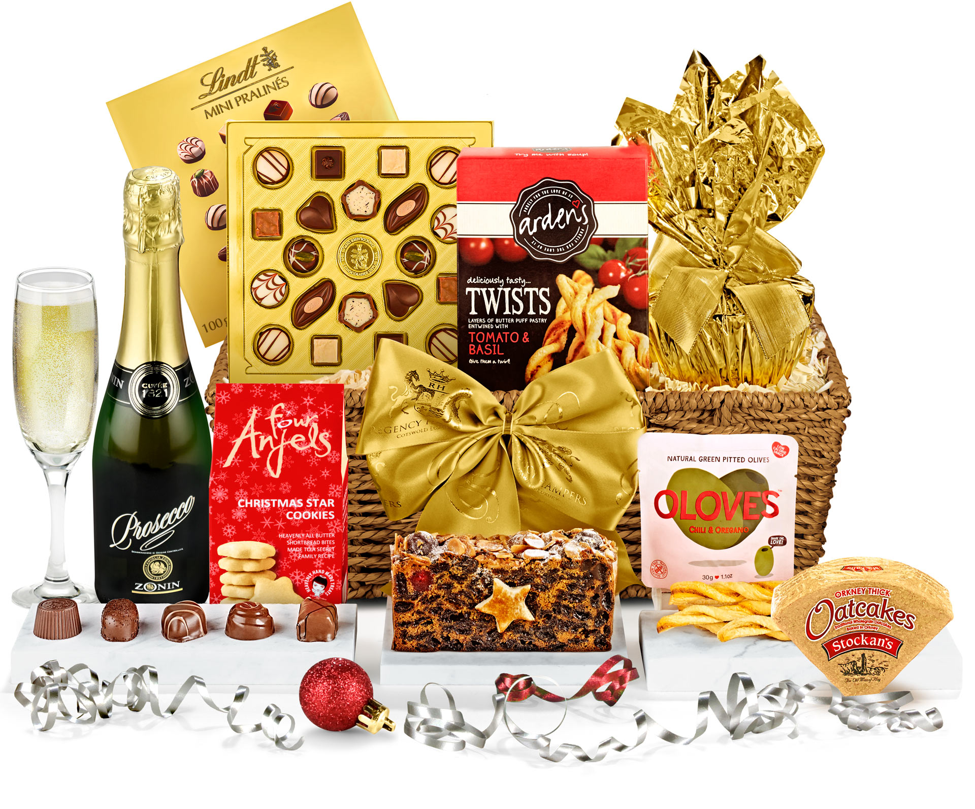 christmas hamper with prosecco